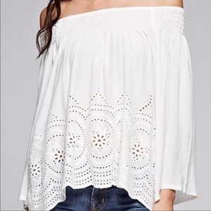 LoveStitch white eyelet detail off shoulder top